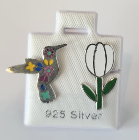 Arete Colibri y Flor Blanca