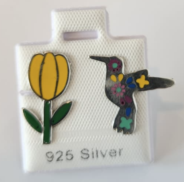 Arete Colibri y Flor Amarilla
