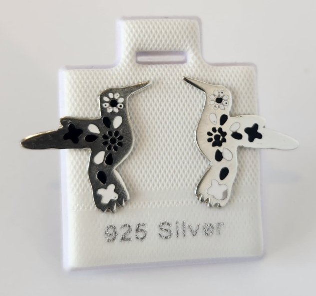 Arete Colibri Blanco y Negro